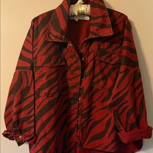 Zara Red and Black Zebra-Print Utility Jacket